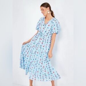 Banjanan Poppy Midi Dress Floral Misty Floral
Puff Sleeve Button XS Excellent